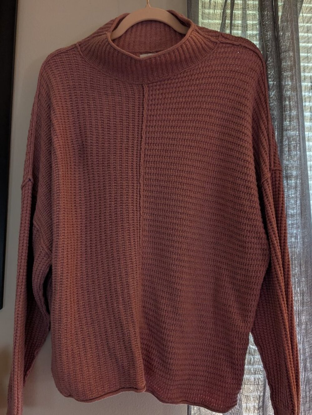 Sonoma Maroon Dusty Rose Waffle Knit Pullover Cowl Neck Sweater Size 2X